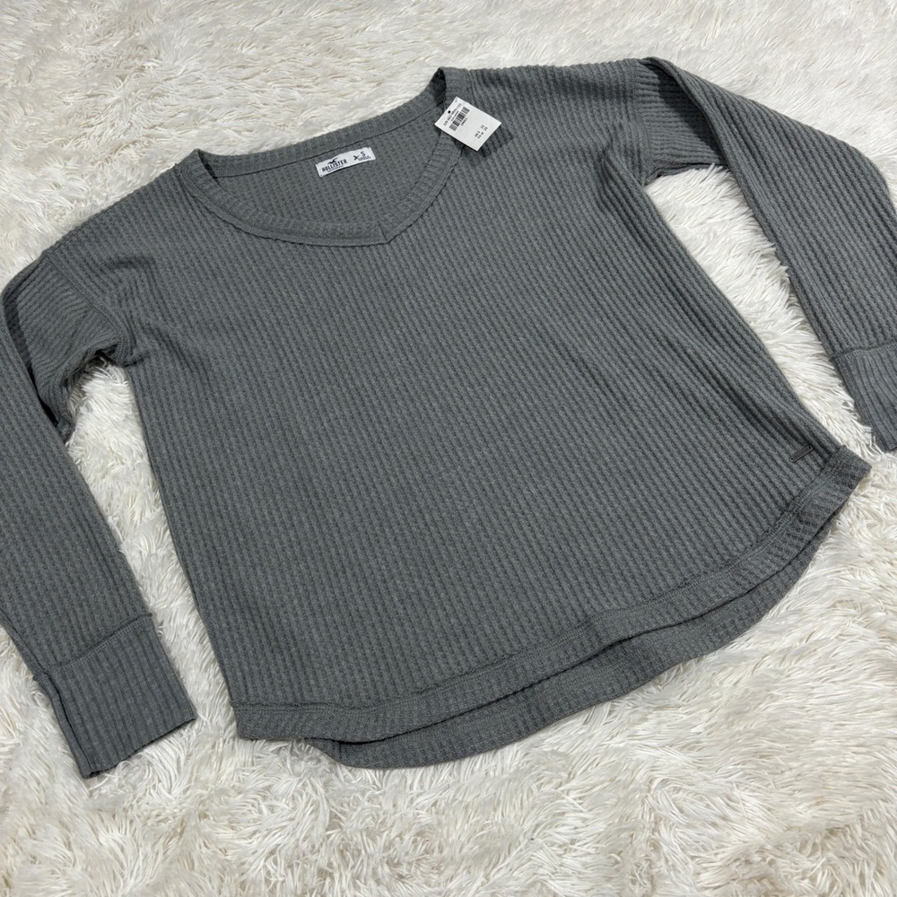 Hollister Women's Waffle Knit long sleeve Top-Gray S - NWT